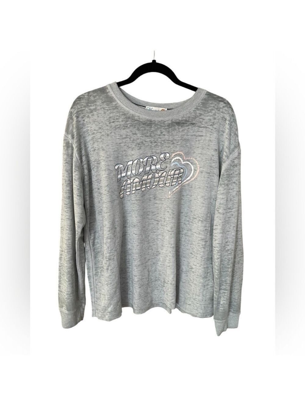 C&C California Women’s More Amour Sweatshirt Gray Pullover Shirt Top Size Medium